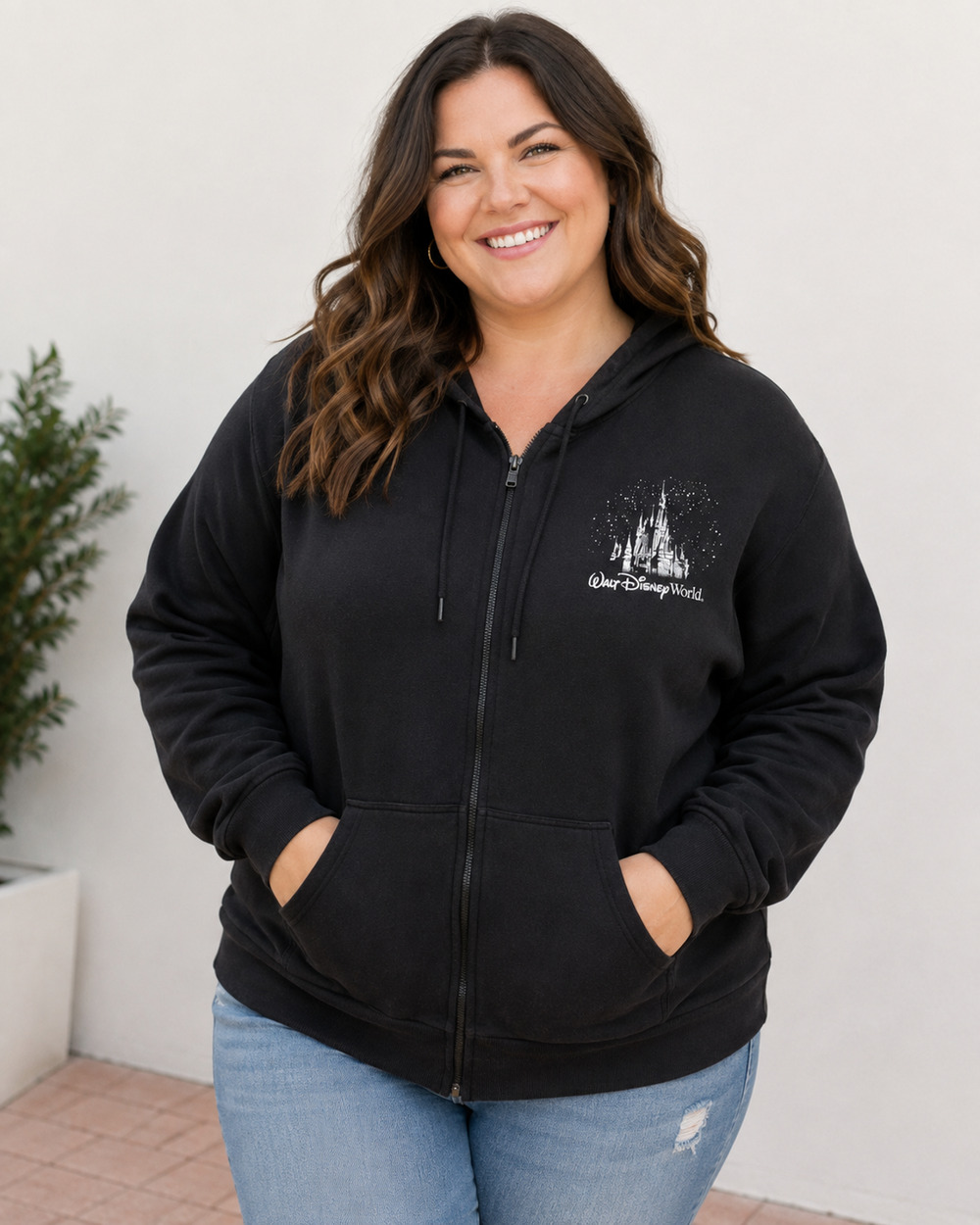 Disney Parks Womens Hoodie Sweater 3X Black Full Zip Walt Disney Vacation Casual